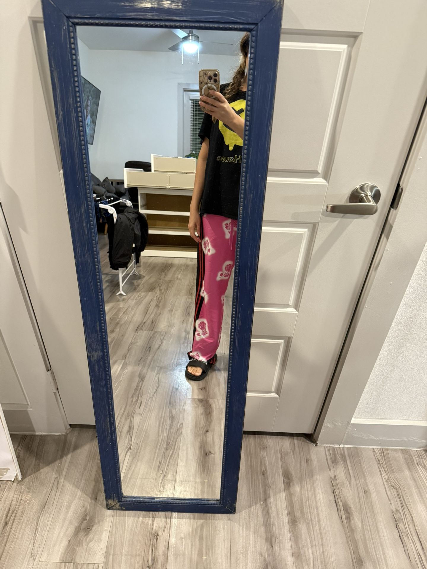 Blue metal made mirror