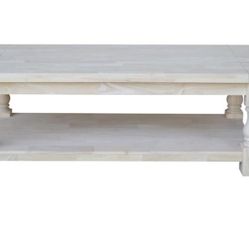 Tuscan 56 in. Unfinished Large Rectangle Wood Coffee Table with Shelf