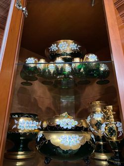 Cobalt, Rococo Pieces, Vases, Plates  Glass Gold Enamel Floral Collection