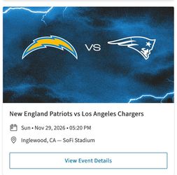 Chargers vs Patriots football tickets