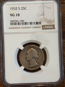 1932-S Washington Quarter NGC VG10 Key Date Silver Quarter
