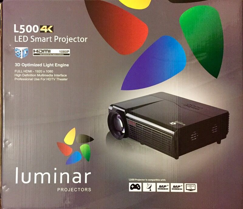 Luminar L500 4k LED 3D Smart Projector HDMI 1080p With Screen