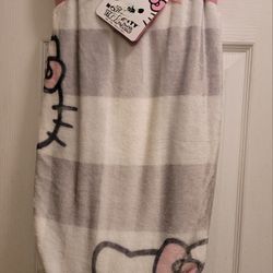 Hello Kitty Plush Throw Blanket Gray And Pink 60x70 New With Tags Super Soft 
