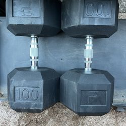 100lb Hex Rubber Dumbbell Set Weights