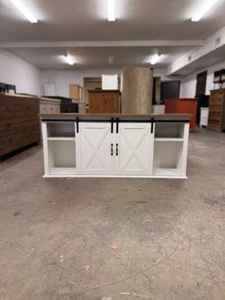 Rolling Barn Doors White & Wood Color Rustic Farmhouse TV Stand