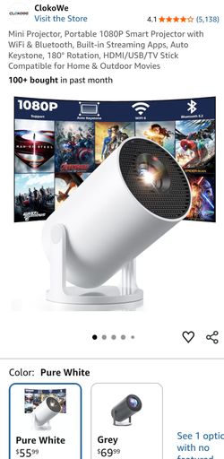 Mini Projector, Portable 1080P Smart Projector with WiFi & Bluetooth, Built-in Streaming Apps, Auto Keystone, 180° Rotation, HDMI/USB/TV Stick Compati