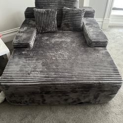 Gray Plush Oversized Chaise Lounge Indoor, Upholstered Sofa Bed with Throw Pillows, No Assembly Required