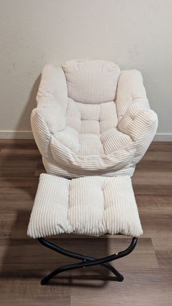 Fluffy relaxing chair with stool