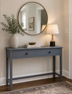 Writing desk/EntrywayTable with drawer and two knobs, Gray