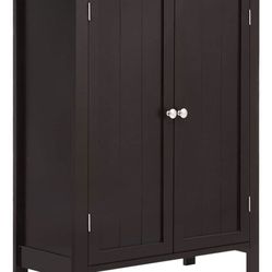 Bathroom Floor Storage Cabinet, Free Standing Bathroom Storage Cabinet with Double Door and Adjustable Storage Shelf for Home Office, 23.5 x11.8 x 31