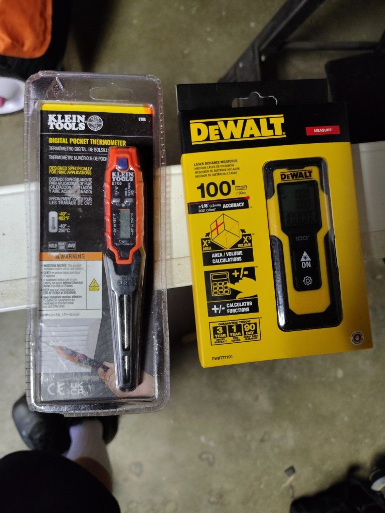 DeWalt Laser Distance Measurer & Klein Pocket Thermometer 