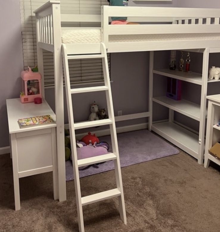 Kid’s Twin Bunk Bed with Desk & Shelves