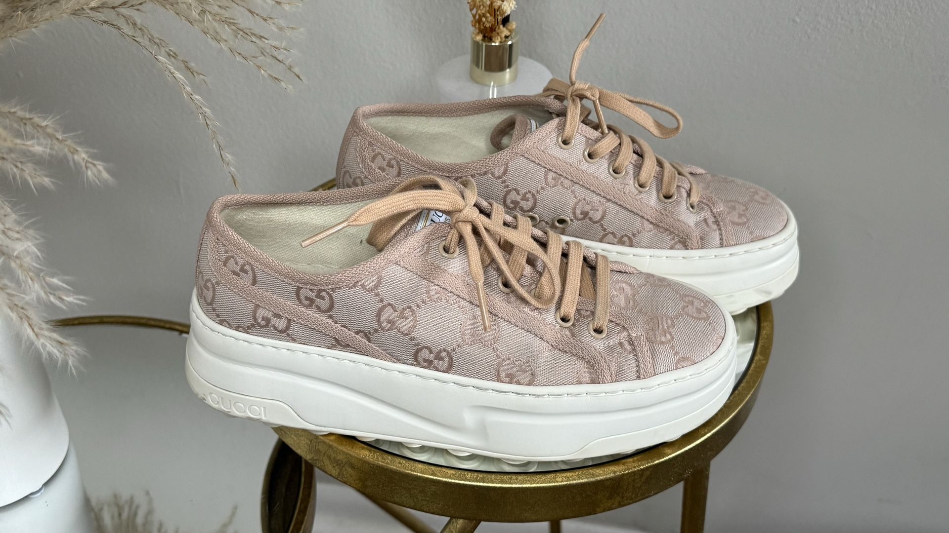 Gucci Tennis 1977 Pink GG Canvas Sneakers – Like New, Size 37