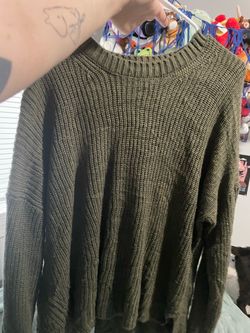 Olive Green Chunky Knit Crewneck Sweater XXL