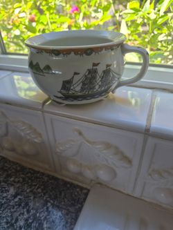 Vintage Ceramic Cup with Sailing Ship Design