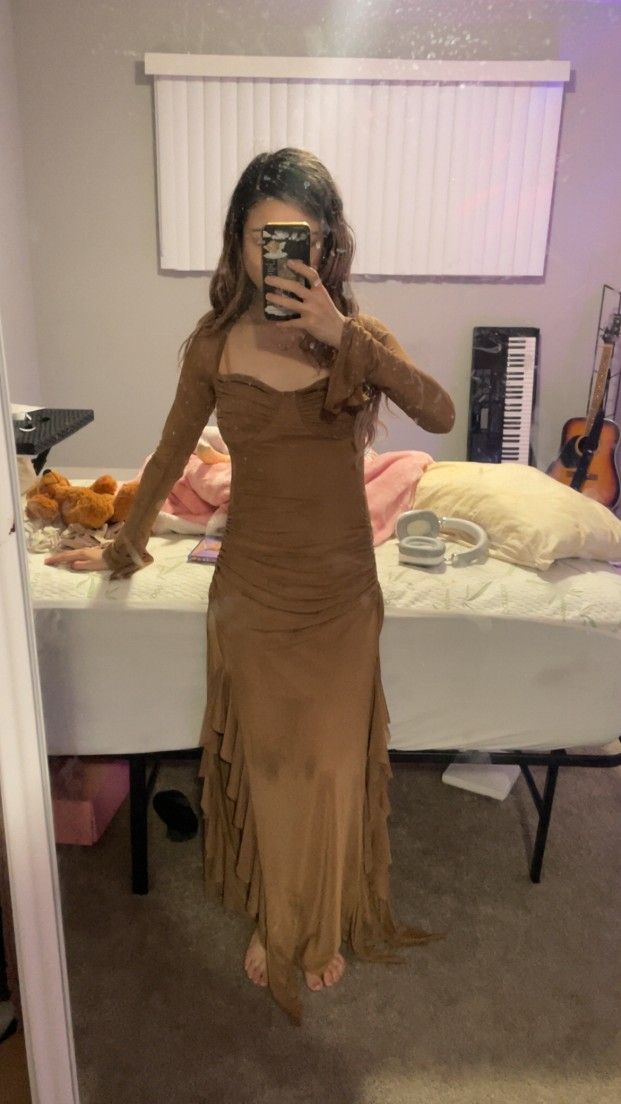 Brown Mesh Dress Fairycore