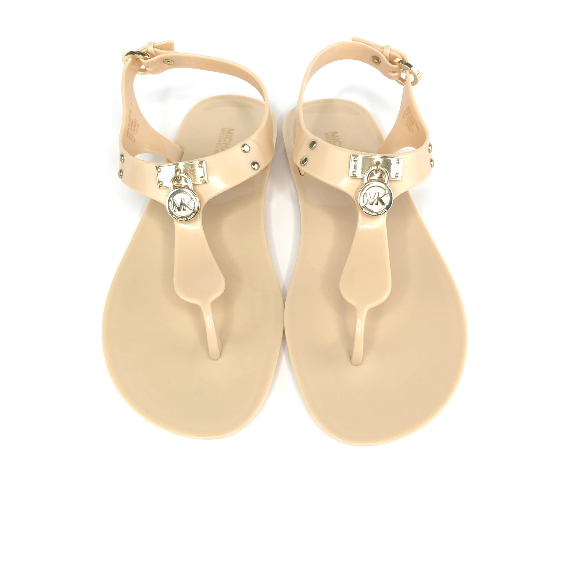 Michael Kors PVC Jelly Thong Sandals Nude Size 11 Gold Hardware New In Box NIB