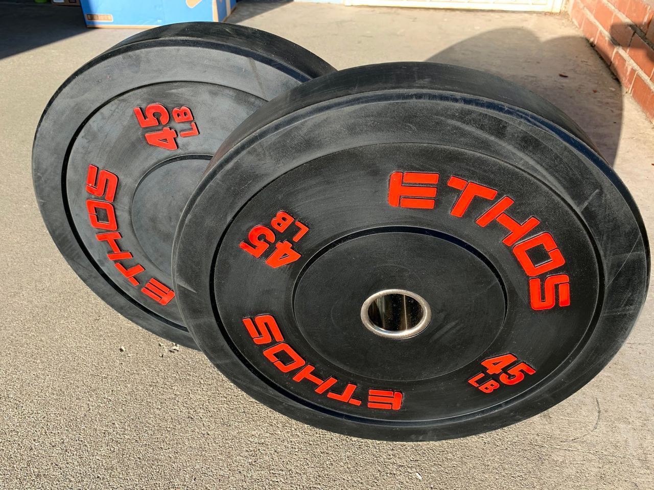Ethos Bumper Plates Olympic Weights 45 lbs pair, 90 lbs total [PRICE FIRM]