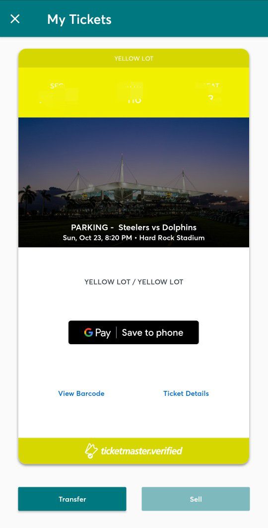 Miami Dolphins Parking Pass