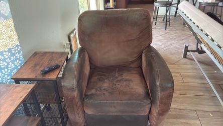 Brown Faux Leather Accent Chair – Needs Tightening/Repair