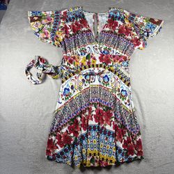 Desigual Women's Size L Tunic Floral Waist Cinch Floral Boho Peasant #2224