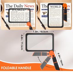 Large Magnifying Glass with Light, Full Page 5X Magnifier 48LED Cold & Warm Light with 3 Modes, Folding Handheld Illuminated Lighted Magnifier for Sen