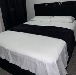 Queen Black Upholstered Bed Frame with Headboard