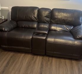 Leather Chocolate Rocking / Recliner Sofa