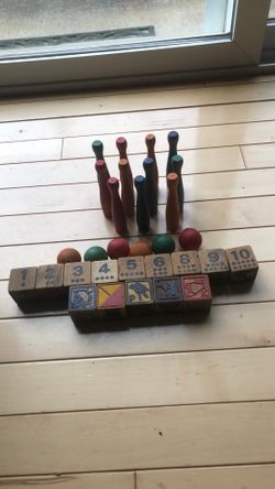 Vintage Wooden Blocks and Bowling Game C 1960s