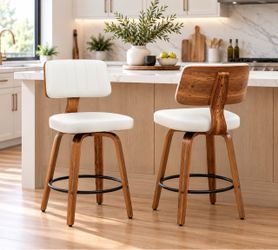 Set of 2 White Pu Leather Counter Stools