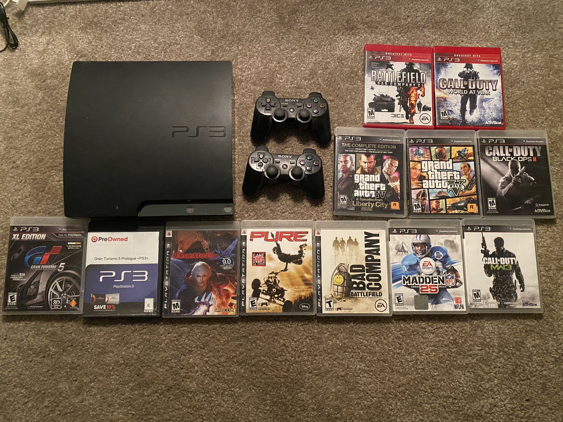 Ps3 With Games, Cords, 2 Controllers