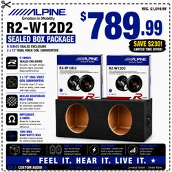 Alpine R2-W12D2 Sealed Box 2 x 12" Dual Voice Coil Subwoofers 4500 Watts Package 🚨 Payment Options Available 🚨 No Credit Needed 🚨