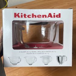 KitchenAid 5-Quart Glass Mixing Bowl with lid and measurement markings