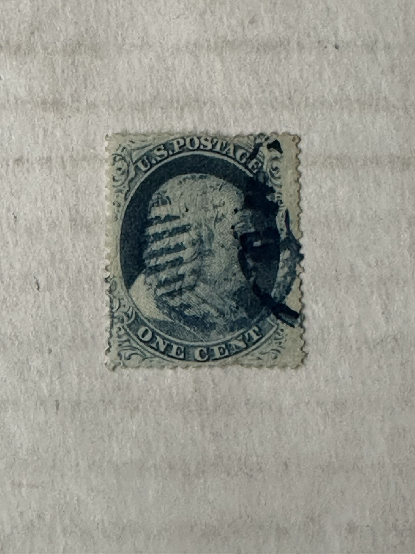 United States 24 Ben Franklin 1 Cent Stamp Used
