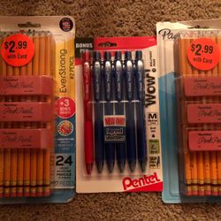 Six Pentel Pens & 48 Pencils and six erasers