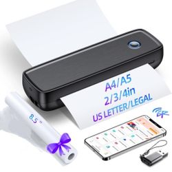  Inkless Portable Printer Wireless for Travel - High Resolution, 4200mAh Battery, Thermal Mini Printer for A4/A5/2/3/4in, USB, Lightweight, No Ink Nee