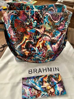 Brahmin Multicolor Croc-Embossed Handbag with Wallet