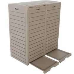 62 Gallon Waterproof Outdoor Trash Can – Durable Resin Garbage Bin with Tiered Lid and Drip Tray for Patio, Backyard, Deck, and Kitchen – Gray