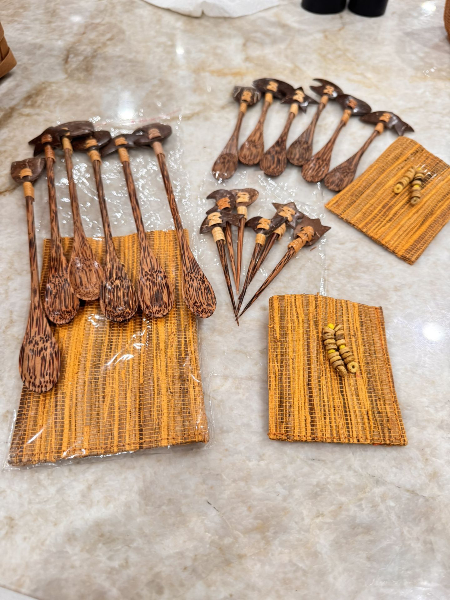 Serving Spoons And Toothpicks Carved Out of Coconut Shells