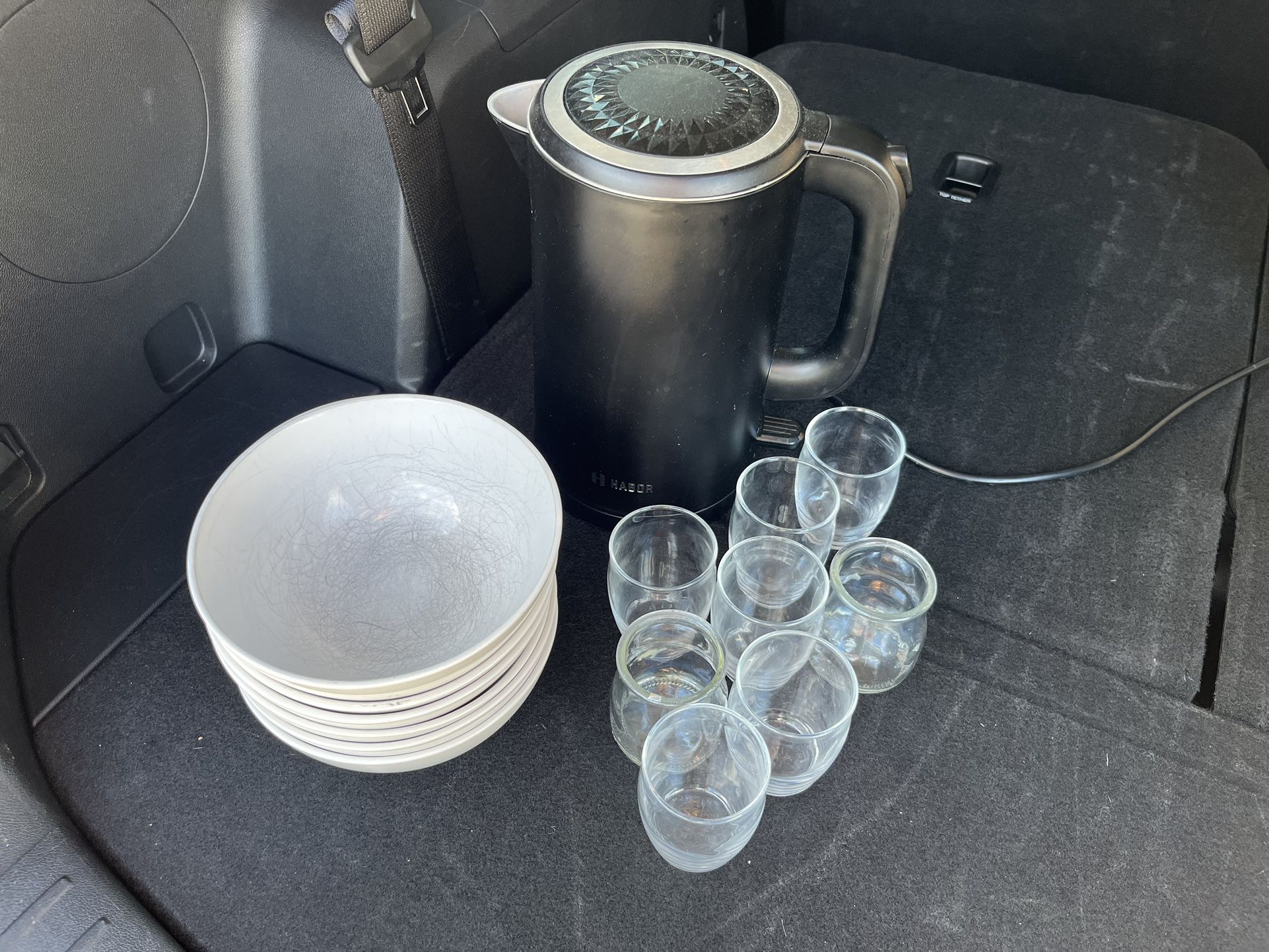 Camping Kettle, Glass, And Dishes For Sale