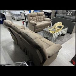 3pc Recliner Set Beige Store Display Sale 