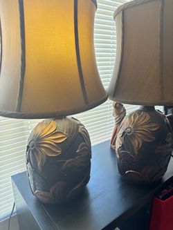 Pair of Floral Table Lamps with Shades