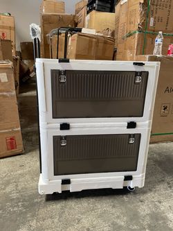 Folding Utility Cart Portable Rolling Crate,Multi Functional Collapsible Carts with 4 Wheels,2-Tier Portable Utility Cart,Adjustable Folding Trolley f