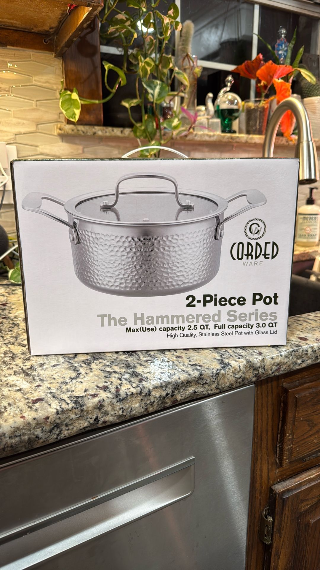 NEW 3-Qt Corded Ware Hammered Stainless Steel Pot w/ Lid