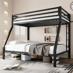  Black Twin over Full Size Metal Bunk Bed with Removable Durable Ladder