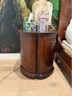 Round Wood Nightstand with Cabinet Doors