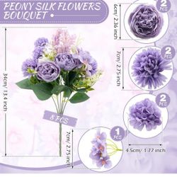 Zeyune 8 Pcs Wedding Silk Flowers Fake Silk Flowers Faux Bouquet Hydrangea Bouquets for Wedding Birthday Party Table Centerpieces Home Decoration(Purp
