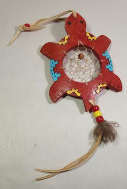 Native American Handmade Dream Catcher, Small Wood Turtle 