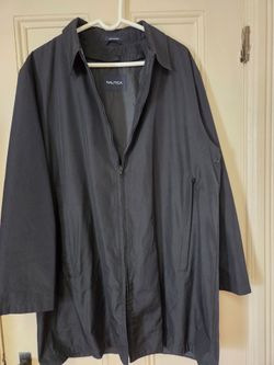 Nautica Men's Black Long Trench  Coat Zip Front  Point  Collar  Pockets  L 38