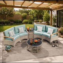 6 Pcs Half-Moon Rattan Outdoor Patio Furniture Set